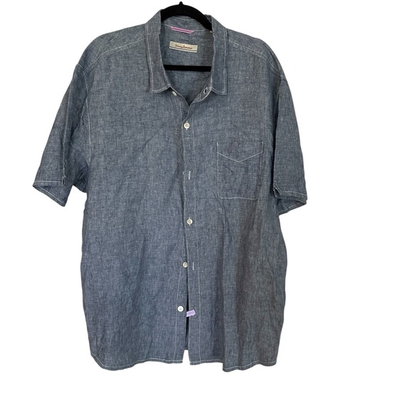 Tommy Bahama Men’s Short Sleeve Chambray Linen Button Front Shirt Sz XXL GUC - Picture 1 of 8